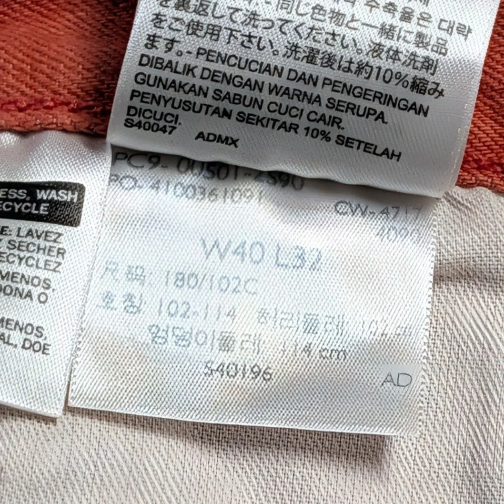 Levi's 501 Original Fit Straight Leg Salmon Orange Jeans Mens 40x32
